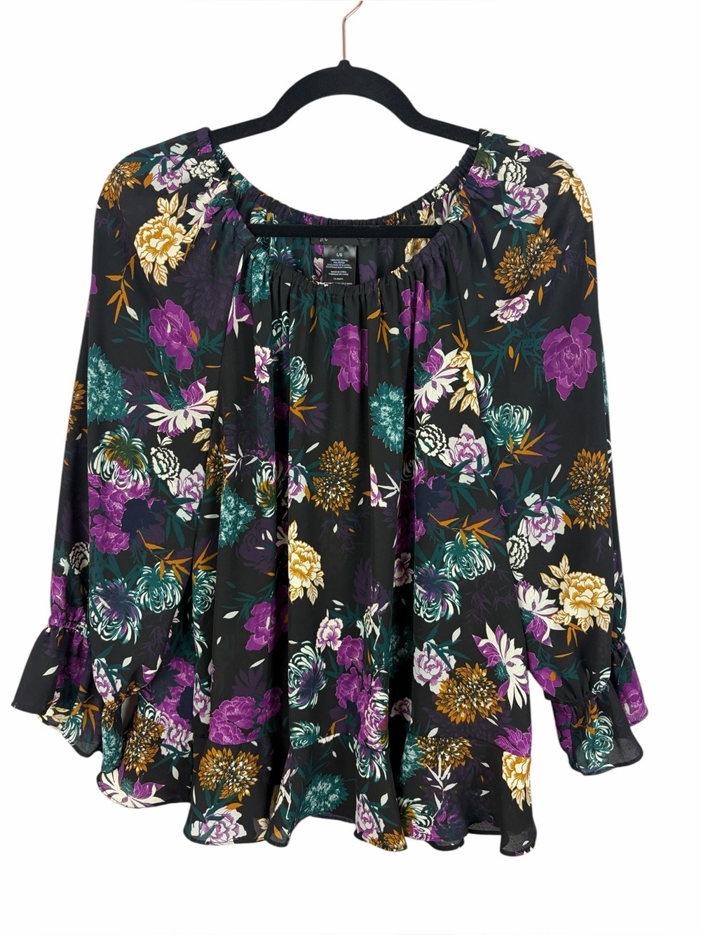 INC International Concepts Floral Peasant Blouse Large Sheer Boho Top